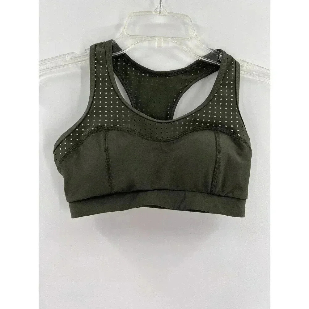Running Bare Sports Bra Size 2/4 Green Mesh Removable Padding Excellent UC